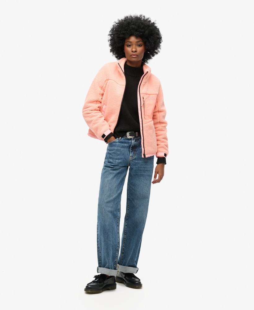 fleece trekkerjack in perzik-parelroze