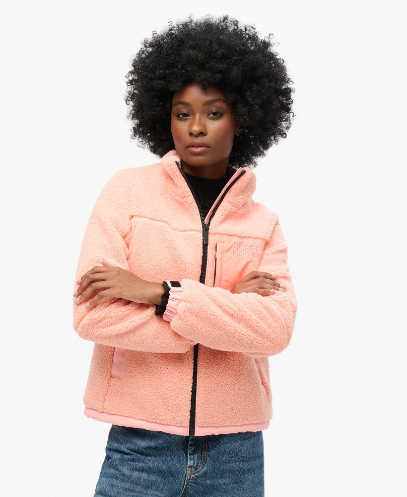 fleece trekkerjack in perzik-parelroze