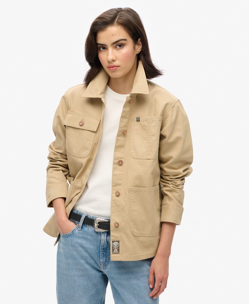 geborduurd werkjack in canyon beige