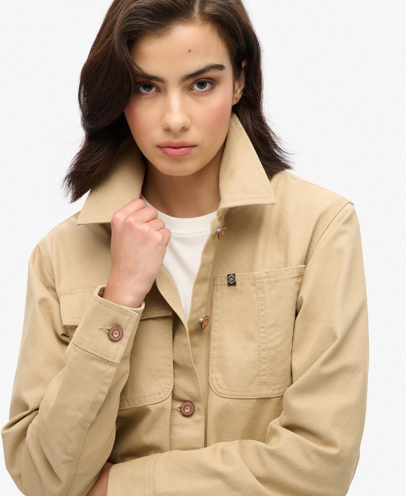 geborduurd werkjack in canyon beige
