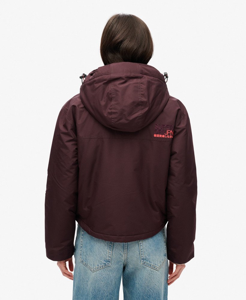 geborduurde windbreaker met capuchon in rokerig auberginepaars