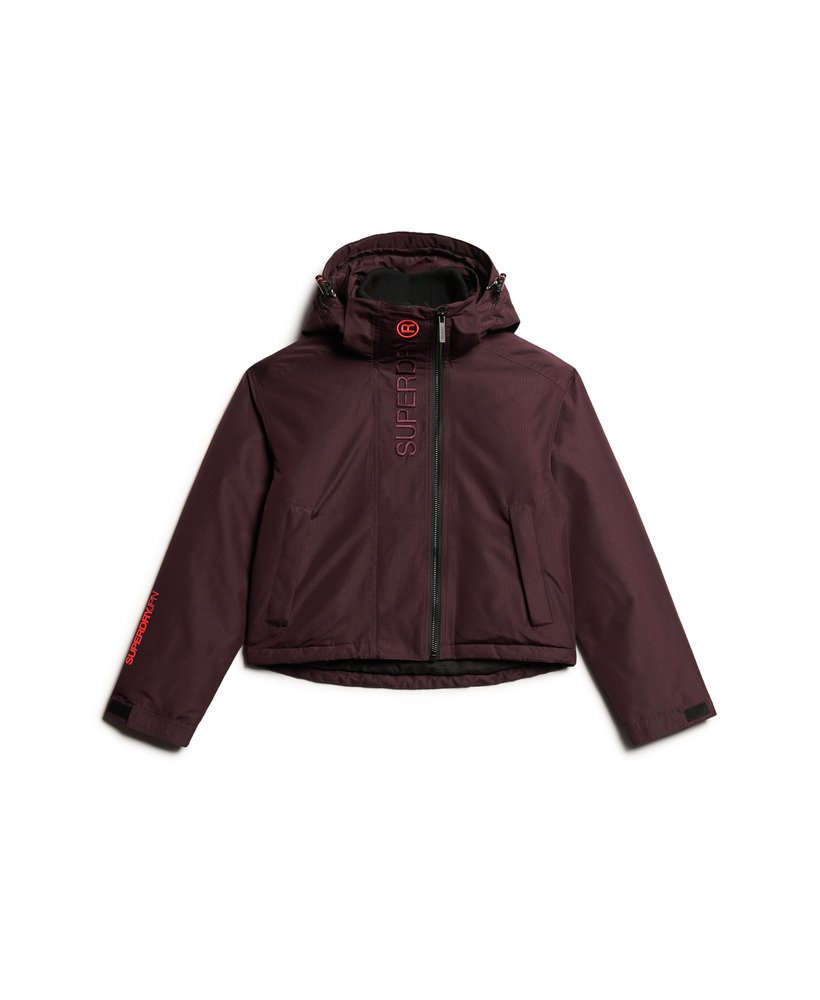 geborduurde windbreaker met capuchon in rokerig auberginepaars