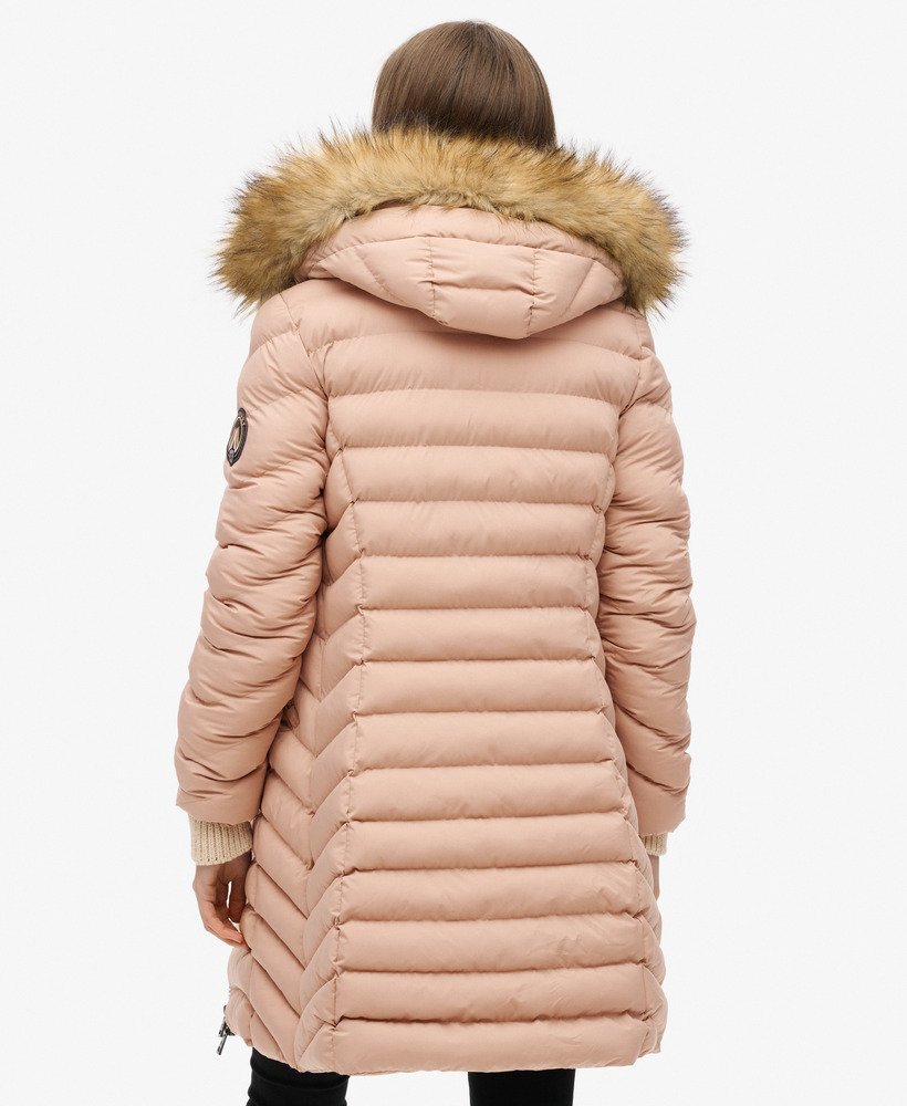 fuji gewatteerde jas met capuchon van imitatiebont in wintertaupe