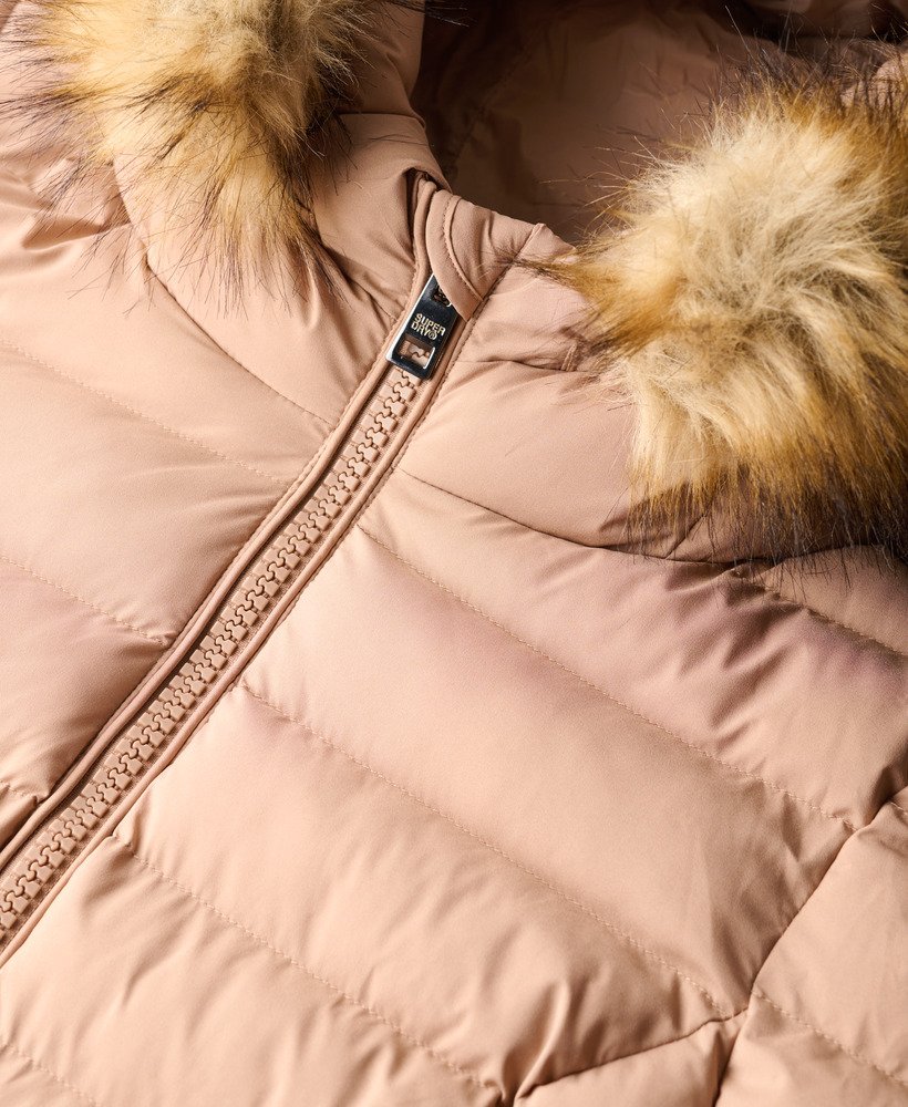 fuji gewatteerde jas met capuchon van imitatiebont in wintertaupe
