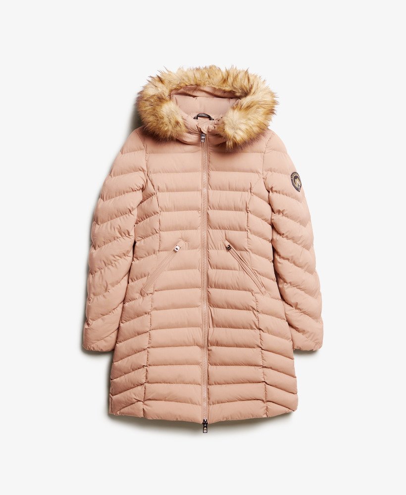fuji gewatteerde jas met capuchon van imitatiebont in wintertaupe