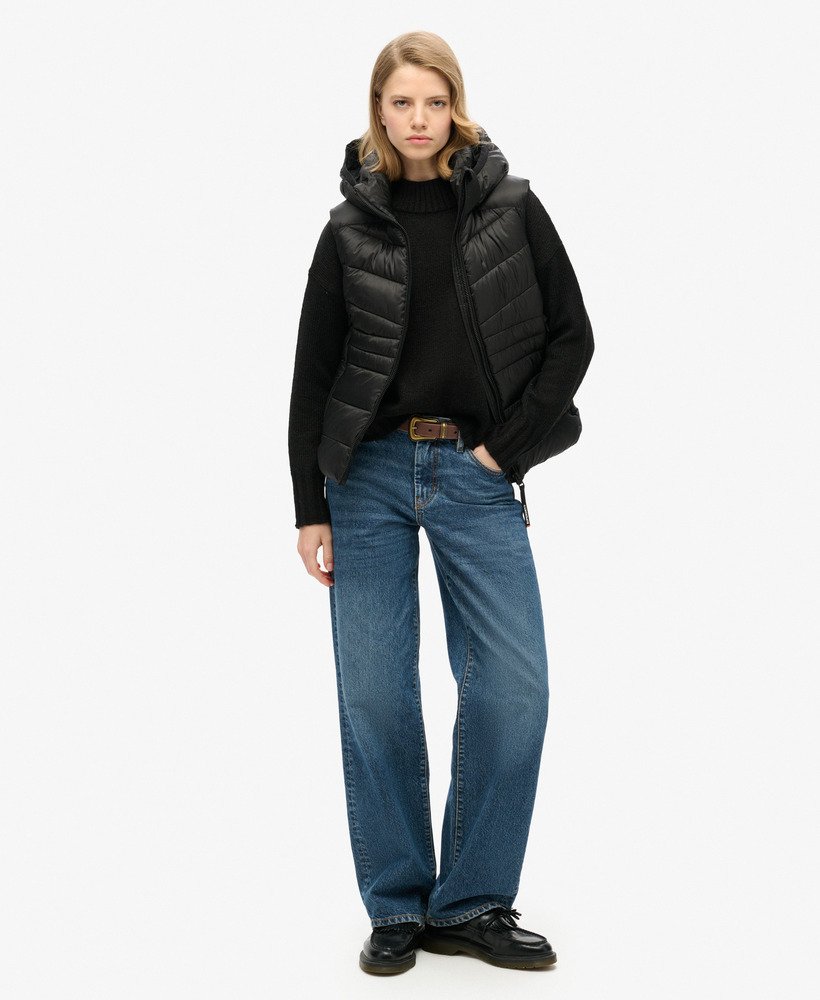 capuchonvest met fuji-quiltpatroon en vulling in zwart