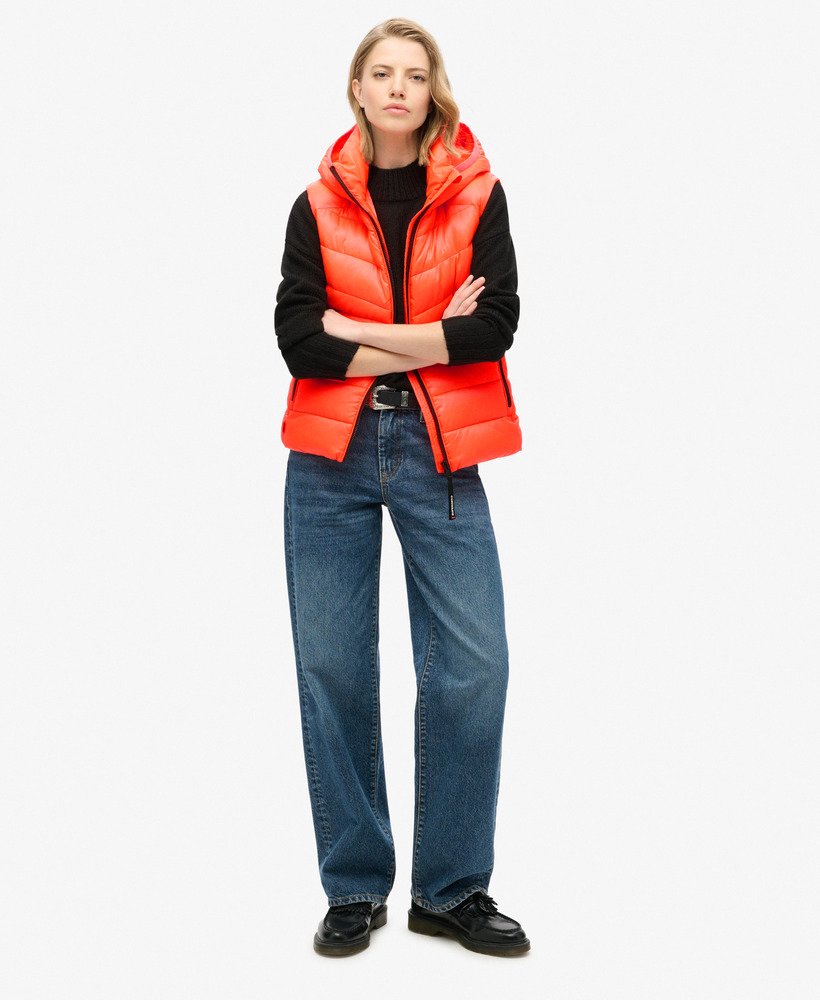 capuchonvest met fuji quilt-vulling in vulkanisch koraal