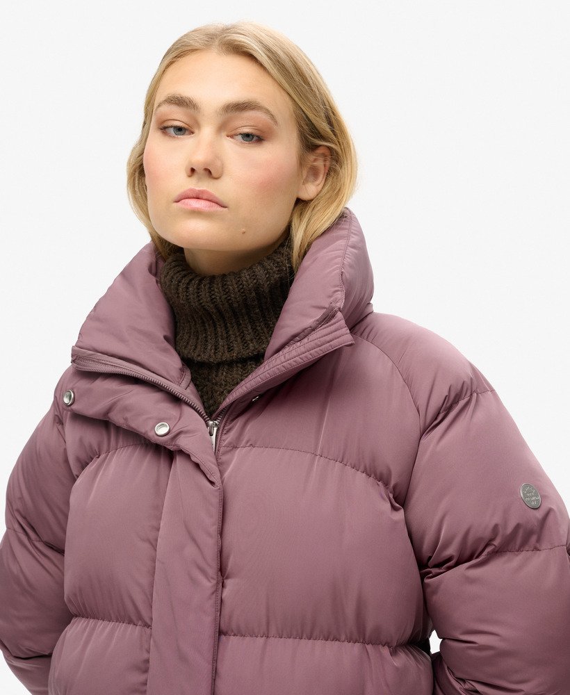 maxi lange gewatteerde jas in flint purple