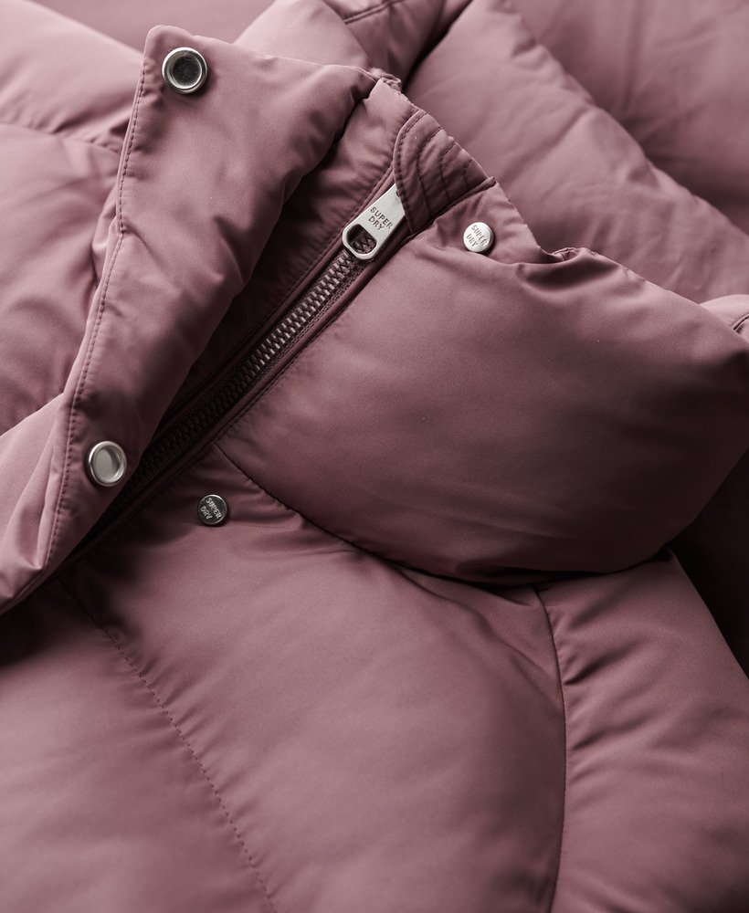 maxi lange gewatteerde jas in flint purple
