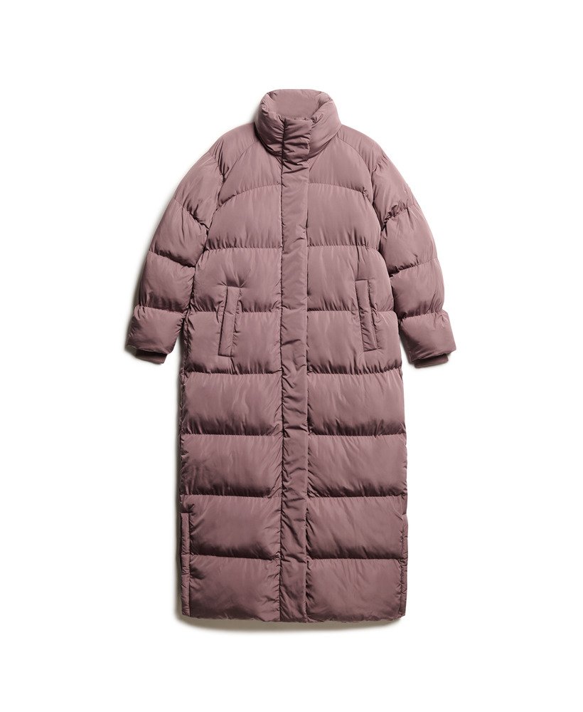 maxi lange gewatteerde jas in flint purple