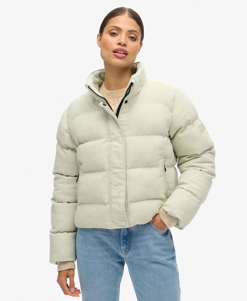 boxy gewatteerde tweedjas in puritan grey marl.