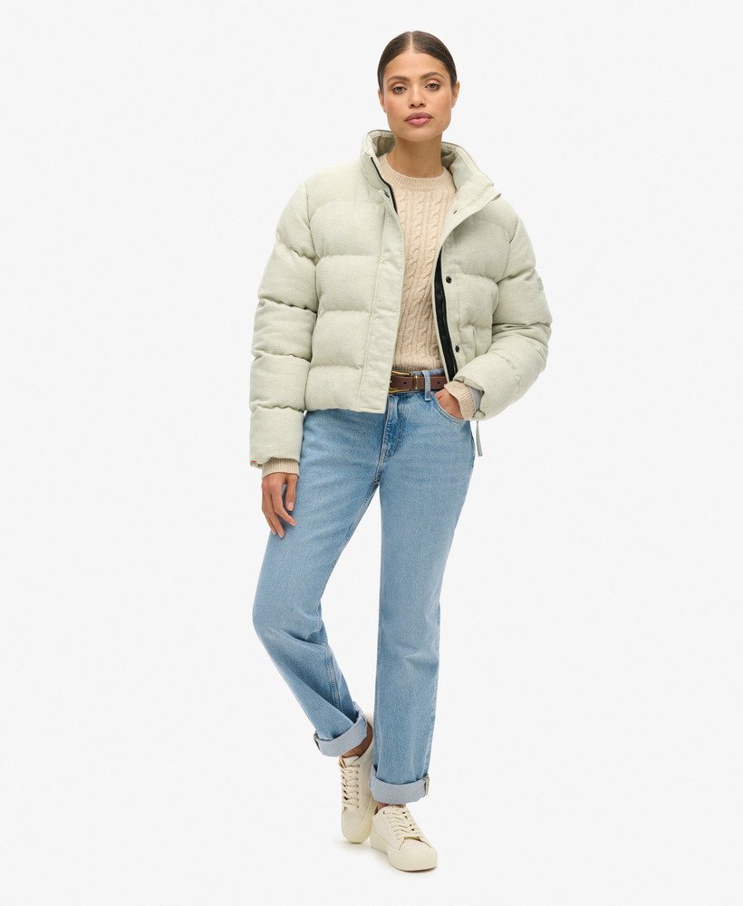 boxy gewatteerde tweedjas in puritan grey marl.