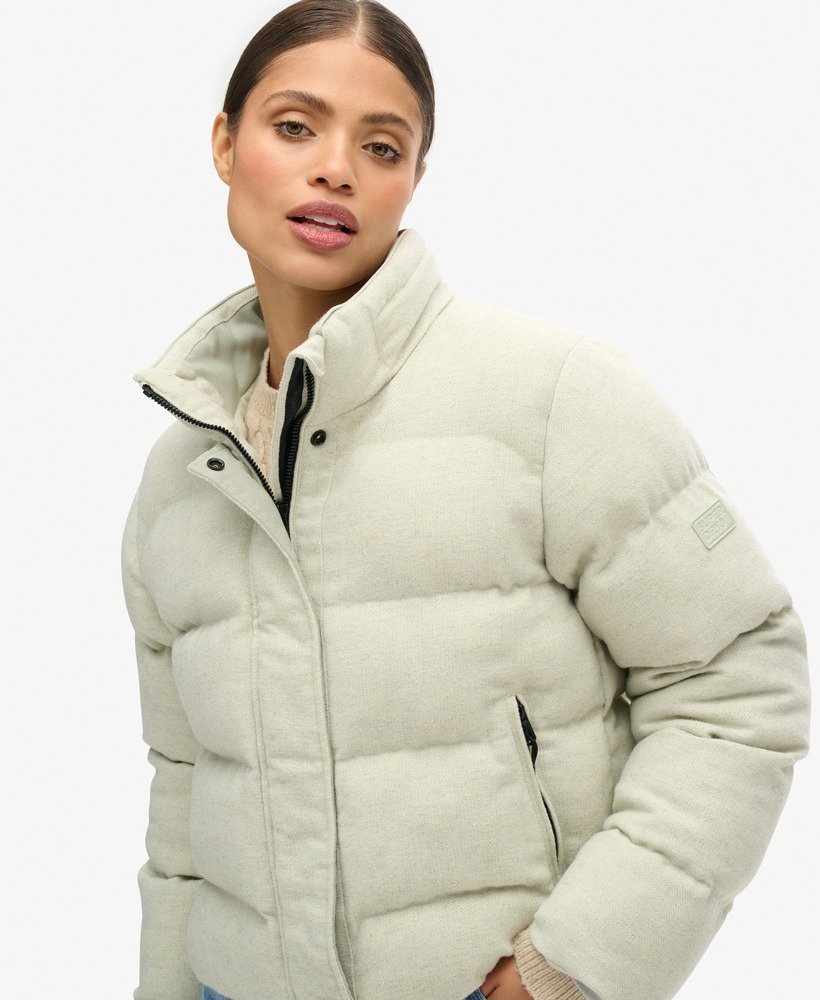 boxy gewatteerde tweedjas in puritan grey marl.