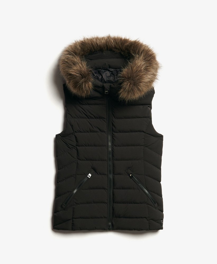 fuji gilet met capuchon van imitatiebont in zwart