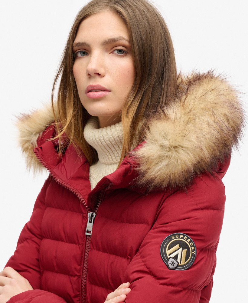 fuji gewatteerde jas met capuchon van imitatiebont in stanton red