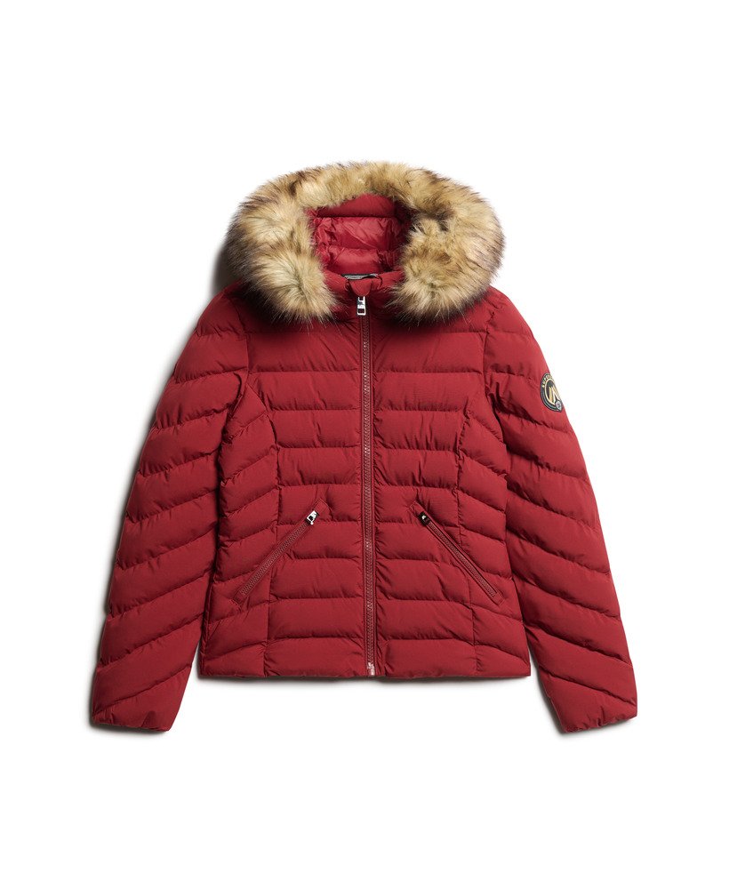 fuji gewatteerde jas met capuchon van imitatiebont in stanton red