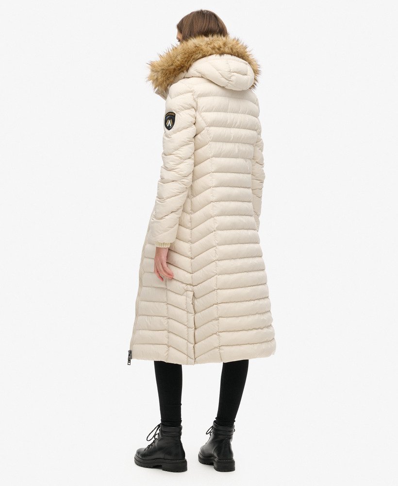 fuji faux fur hooded longline jacket in rainy day grey