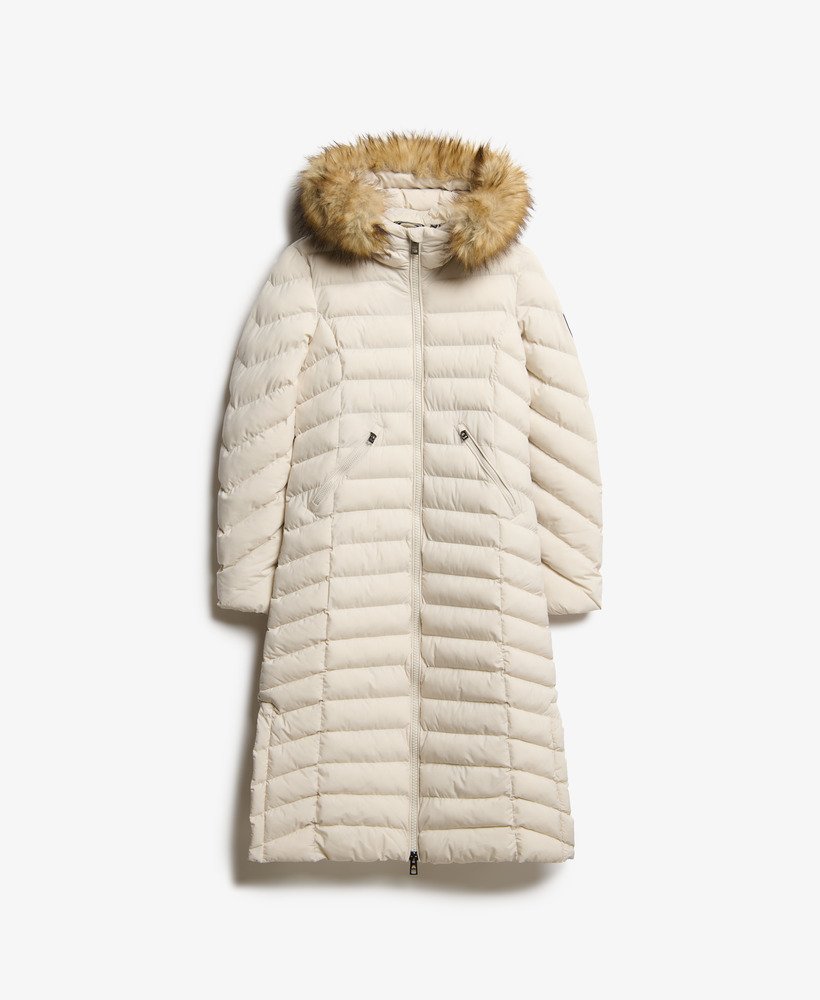 fuji faux fur hooded longline jacket in rainy day grey