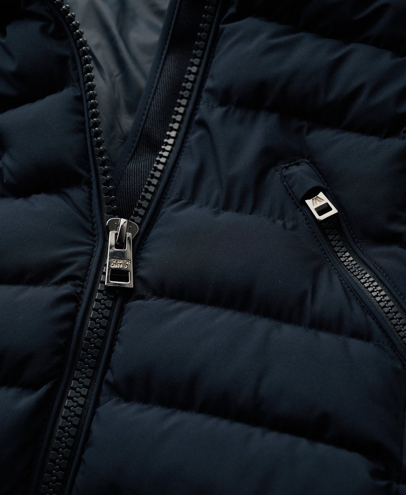fuji faux fur hooded longline jacket in eclipse navy