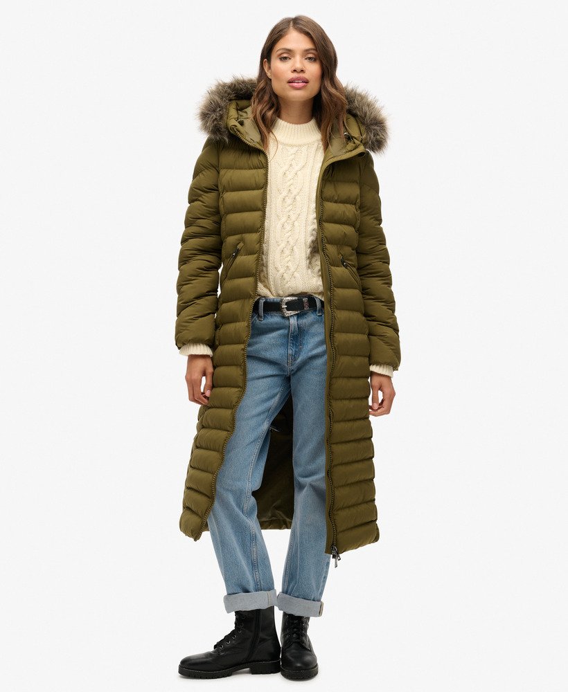 fuji faux fur hooded longline jacket in grey marljaffa