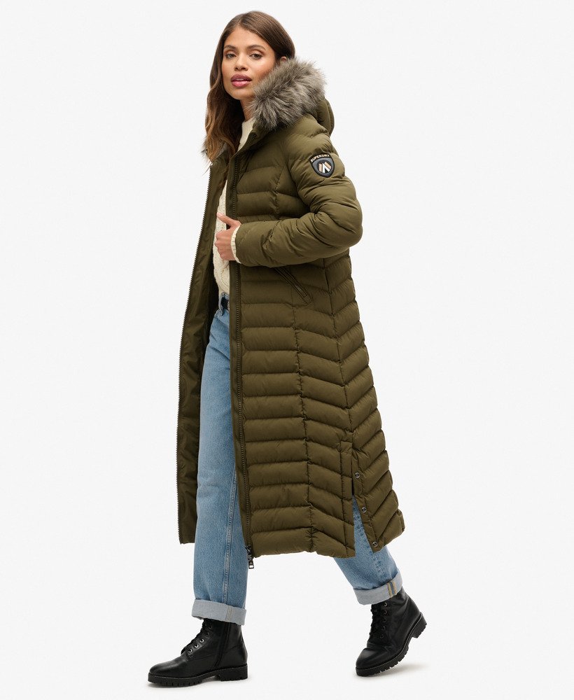 fuji faux fur hooded longline jacket in grey marljaffa