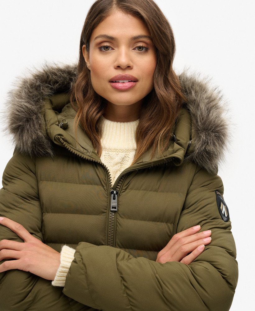 fuji faux fur hooded longline jacket in grey marljaffa
