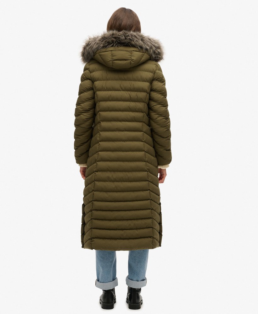 fuji faux fur hooded longline jacket in grey marljaffa