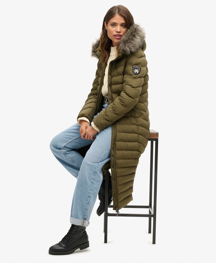 fuji faux fur hooded longline jacket in grey marljaffa