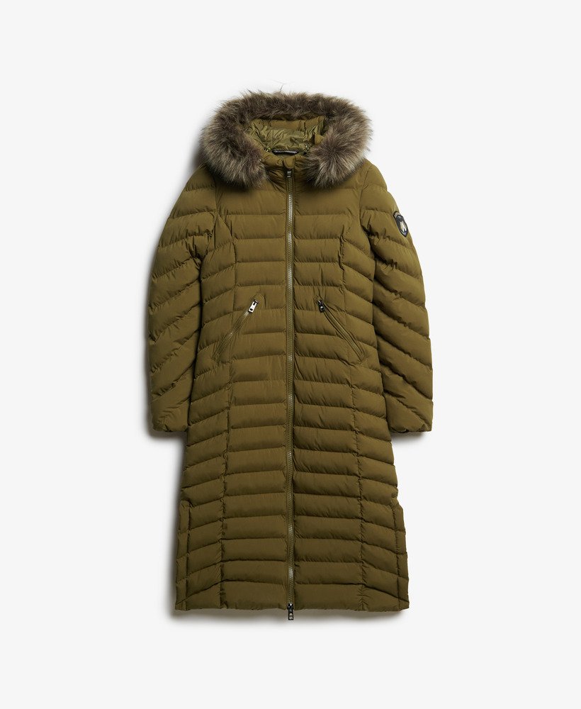 fuji faux fur hooded longline jacket in grey marljaffa