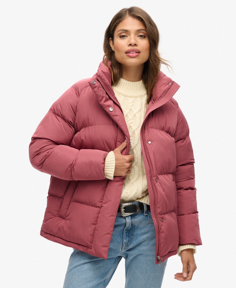 middellange gewatteerde jas in roan rouge burgundy