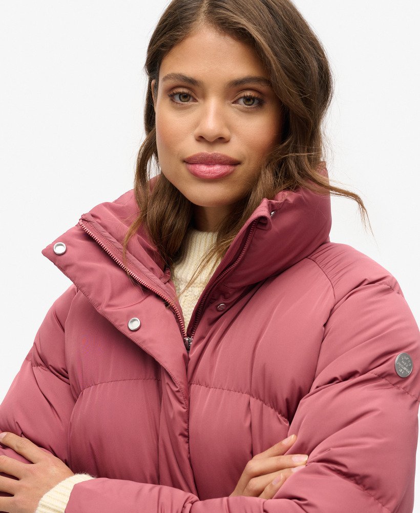 middellange gewatteerde jas in roan rouge burgundy