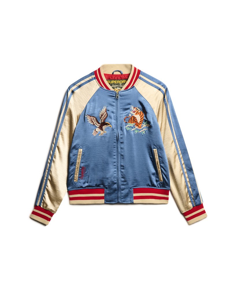 geborduurd sukajan bomberjack in wedgewood blue