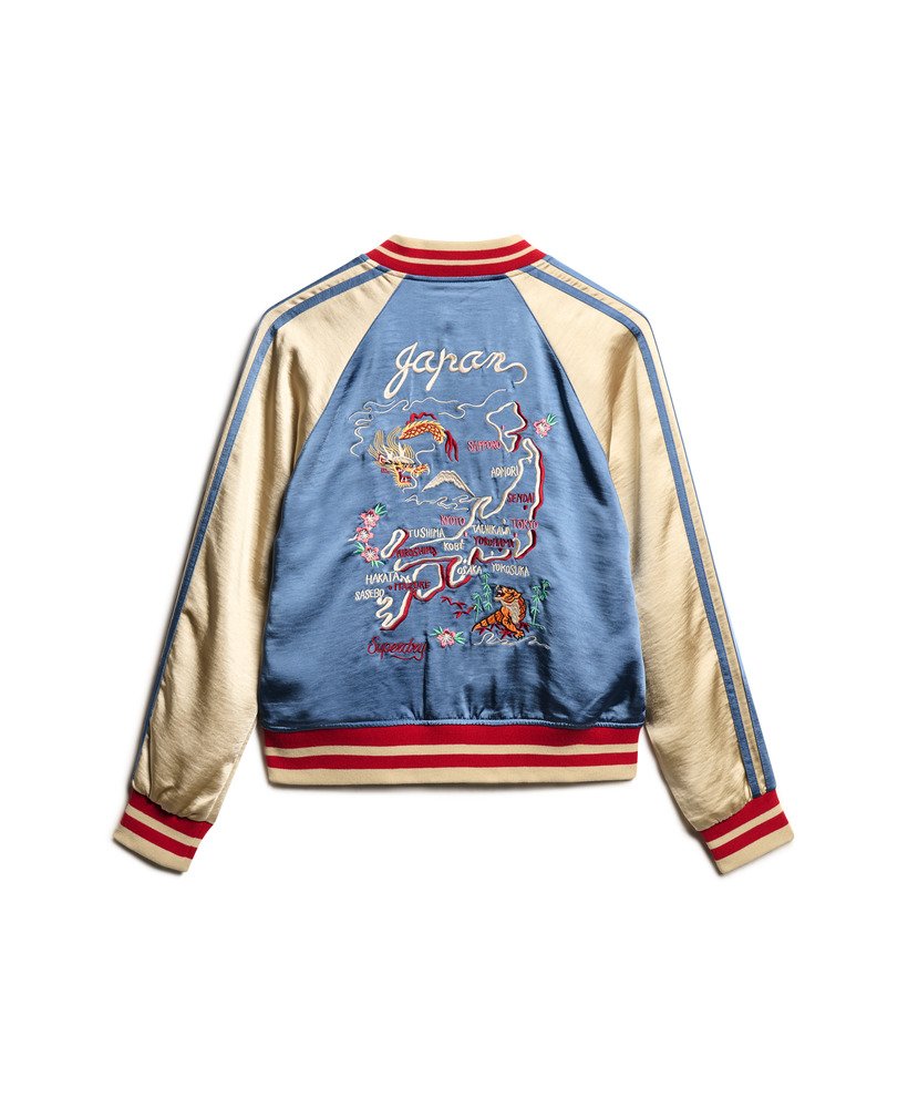 geborduurd sukajan bomberjack in wedgewood blue
