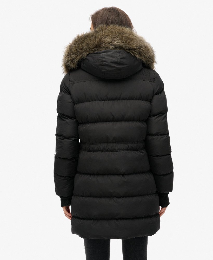 everest mid faux fur puffer coat in black