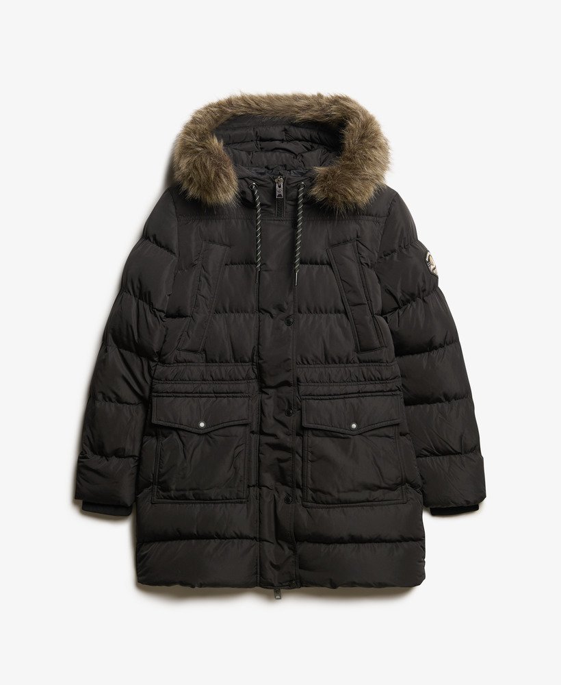everest mid faux fur puffer coat in black