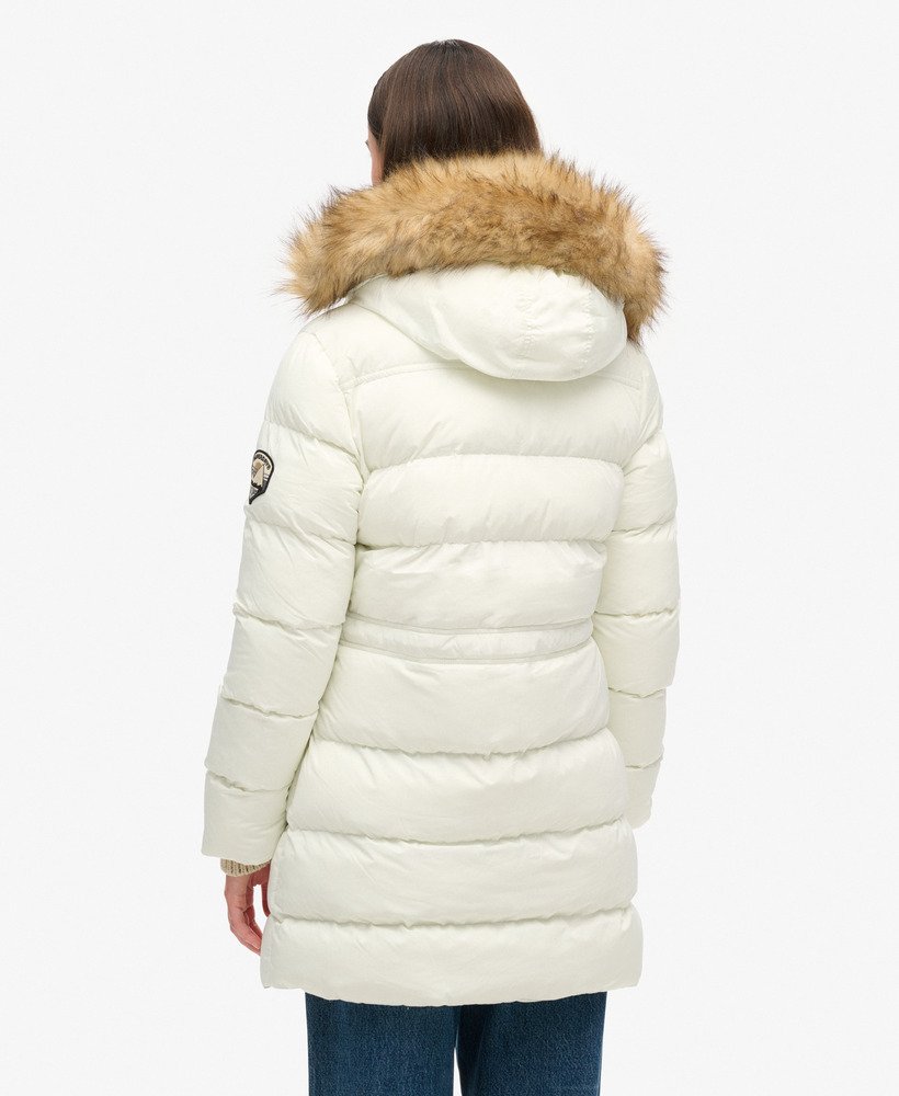 everest mid faux fur puffer coat in off white