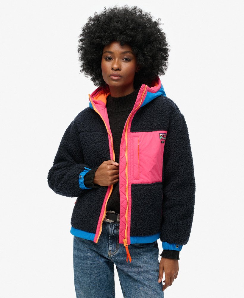 vintage sherpa-jas met capuchon in eclipse navy