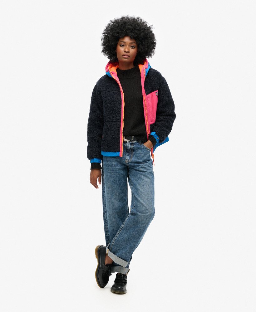 vintage sherpa-jas met capuchon in eclipse navy