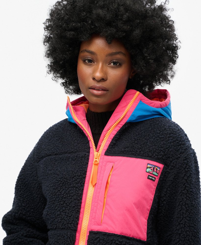 vintage sherpa-jas met capuchon in eclipse navy