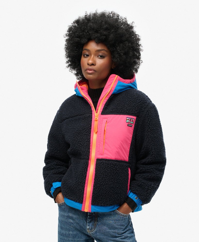 vintage sherpa-jas met capuchon in eclipse navy
