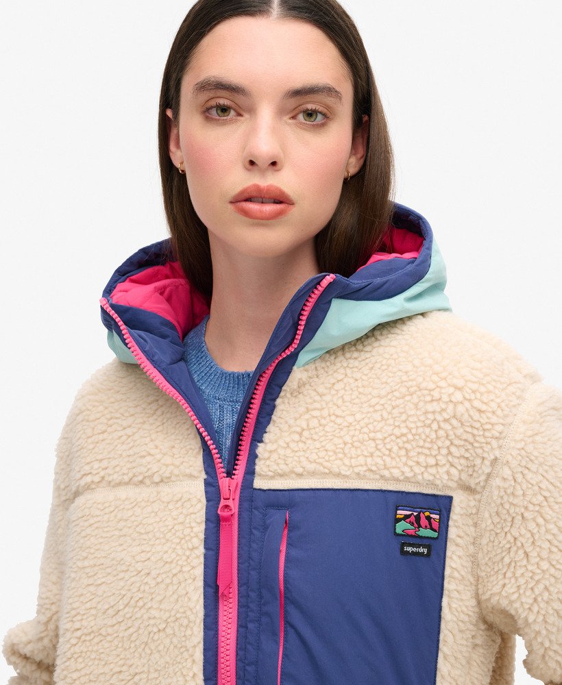 vintage sherpa-jas met capuchon in vintage ecru.