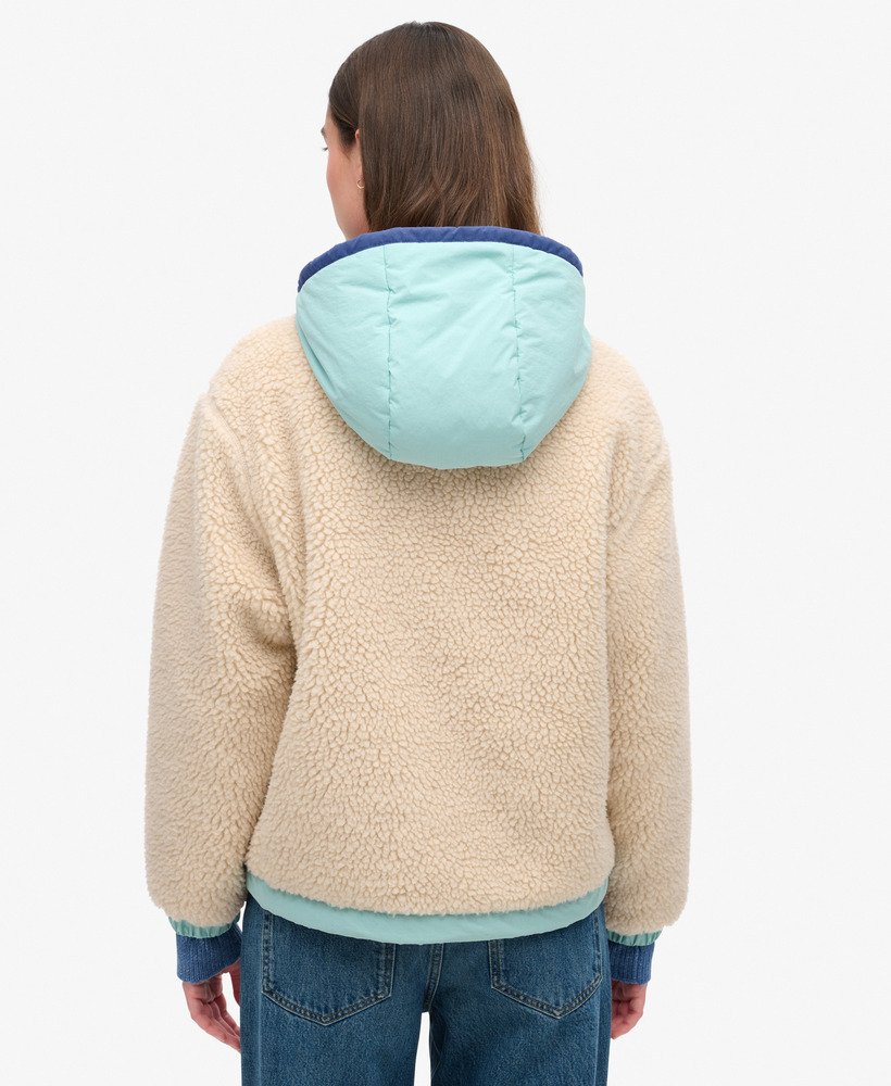 vintage sherpa-jas met capuchon in vintage ecru.