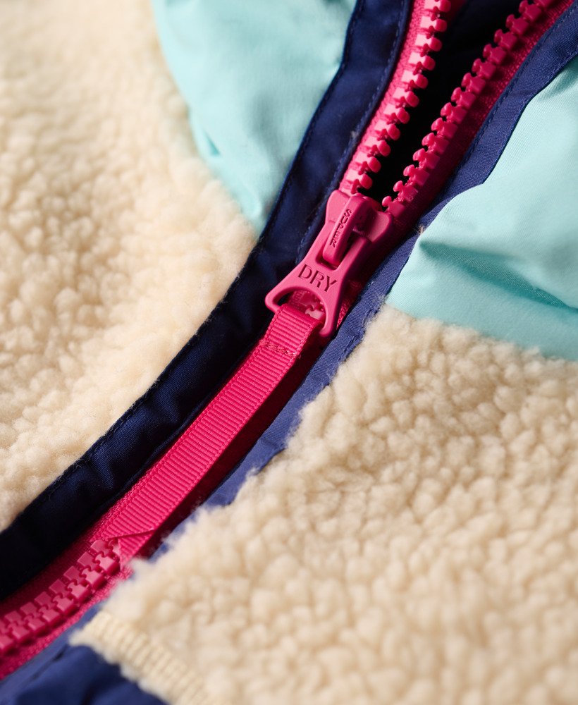 vintage sherpa-jas met capuchon in vintage ecru.