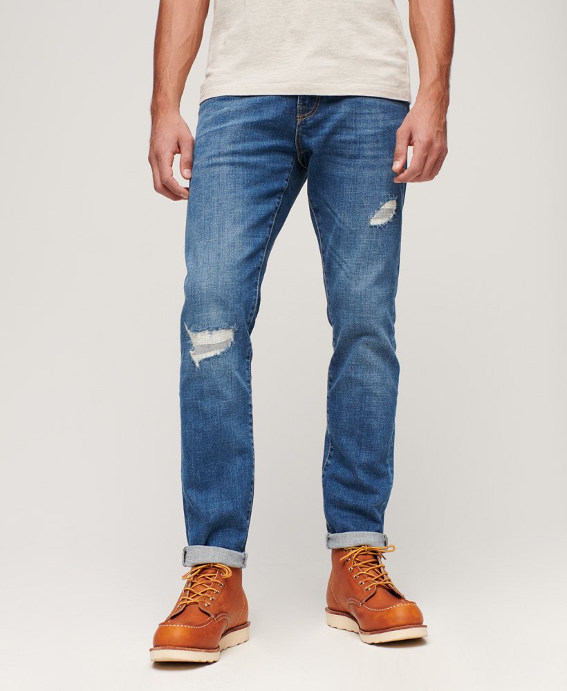 vintage slim fit jeans in stanton bright blue rip
