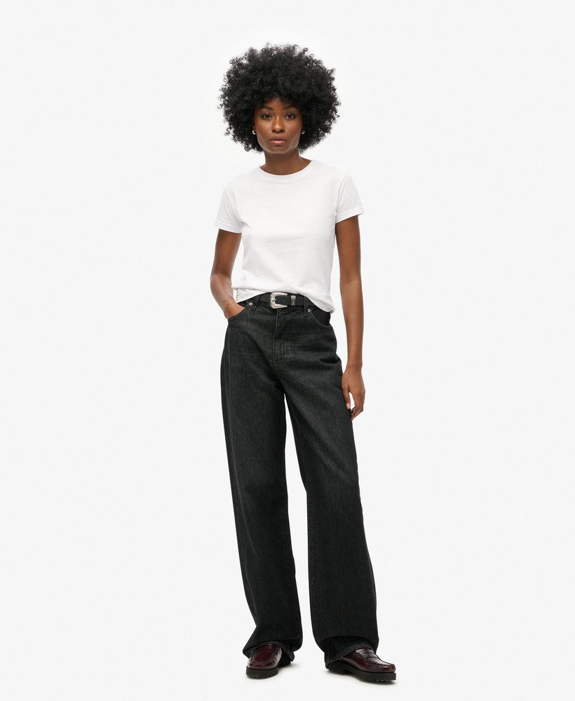 biologische katoenen jeans met wijde pijpen in wolcott black stone