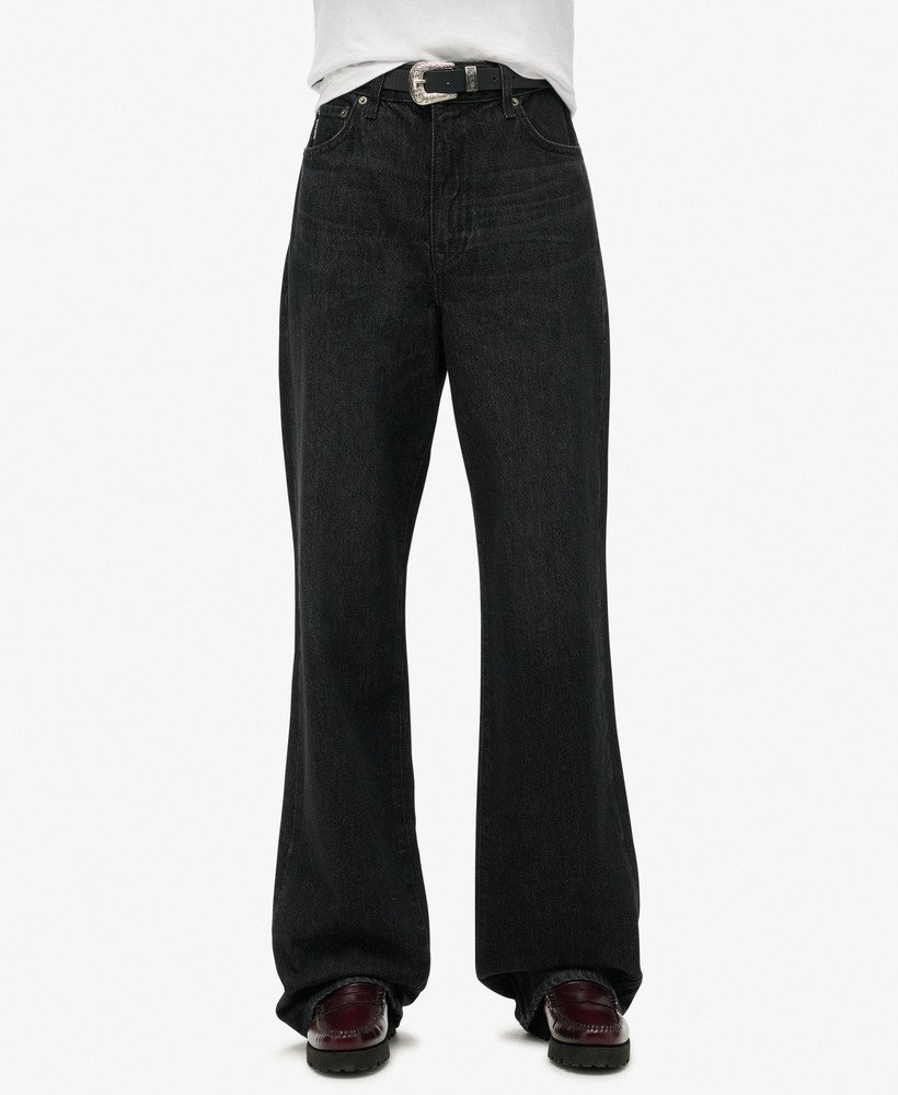 biologische katoenen jeans met wijde pijpen in wolcott black stone