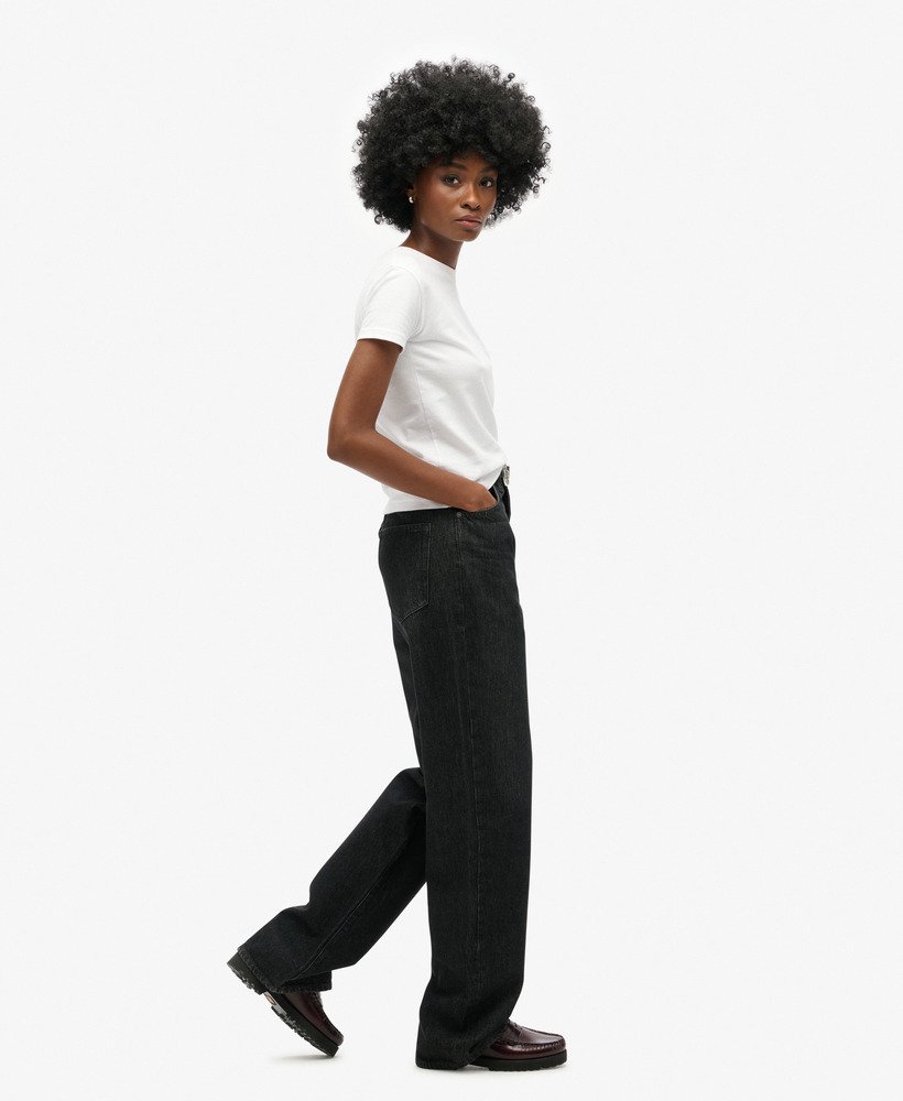 biologische katoenen jeans met wijde pijpen in wolcott black stone
