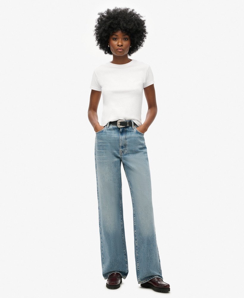 biologische katoenen jeans met wijde pijpen in houston mid-vintage stijl.