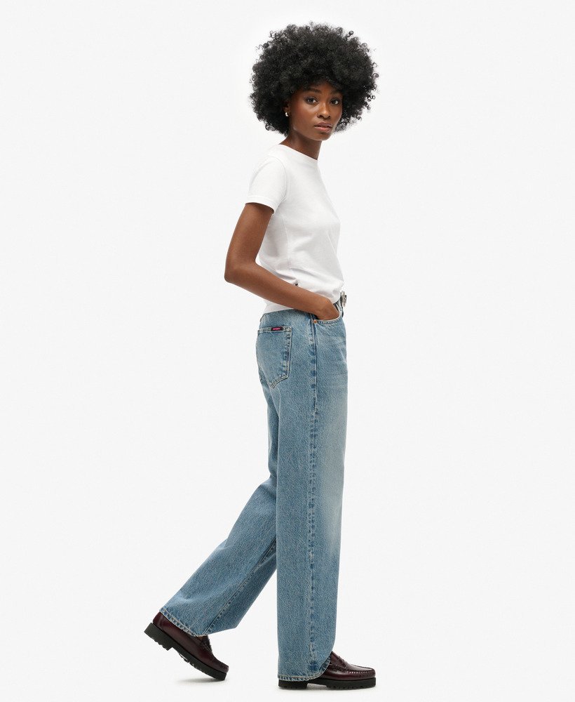 biologische katoenen jeans met wijde pijpen in houston mid-vintage stijl.