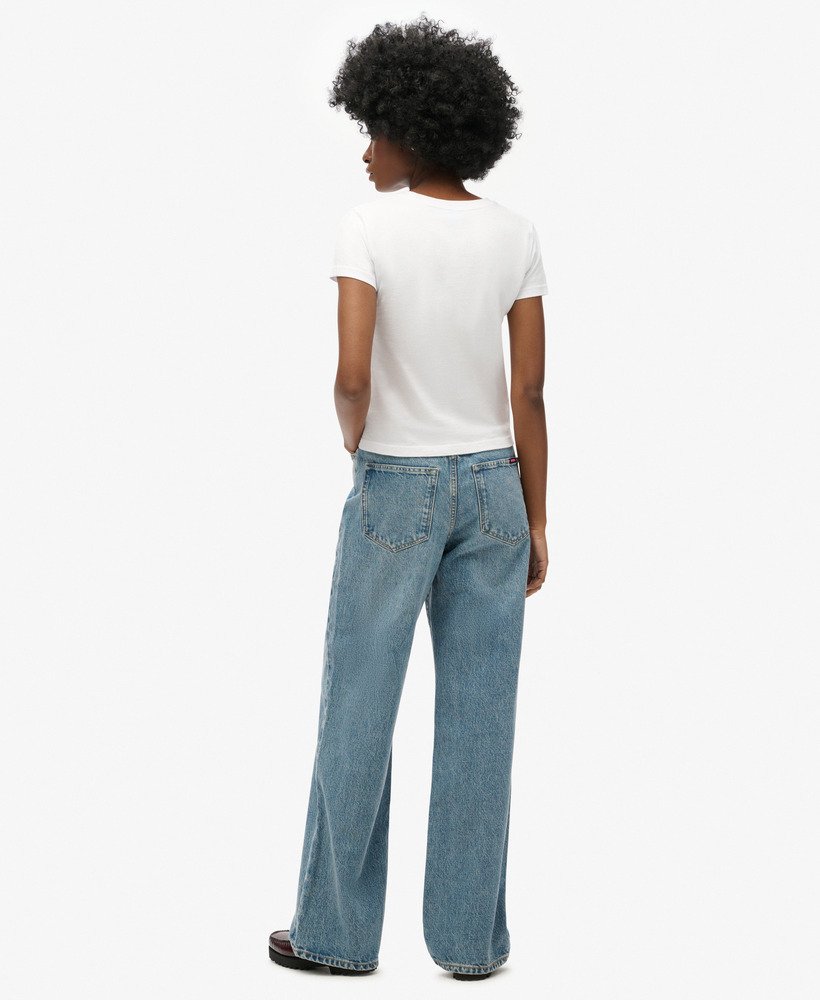 biologische katoenen jeans met wijde pijpen in houston mid-vintage stijl.